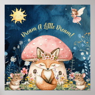 Sweet Dreams Floral Fox & Mice Nursery  Poster