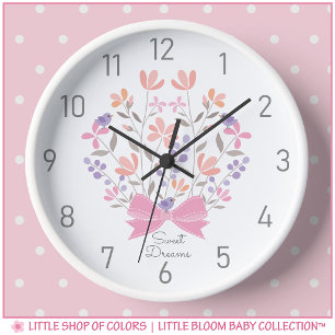 Sweet Dreams Floral Nursery Wall Clock for Girls