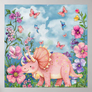 Sweet Dreams Floral Pink Rhino Nursery  Poster