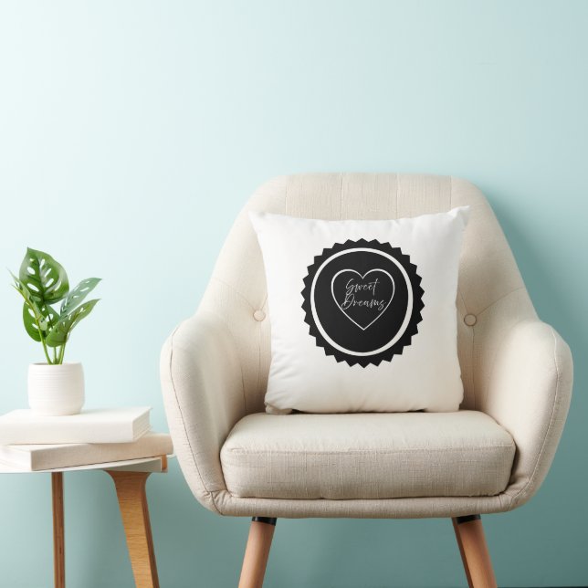 Sweet Dreams Heart Badge Minimalist Monochrome Cushion (Chair)