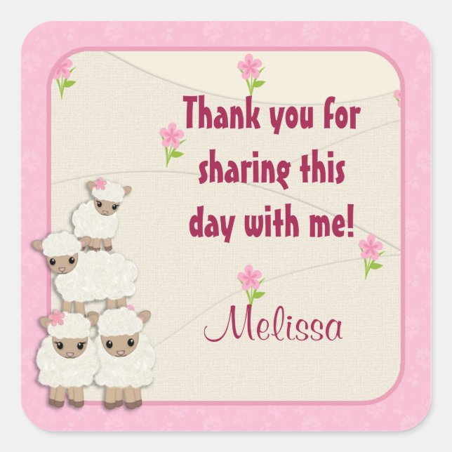 Sweet Dreams LAMB Baby Shower square sticker SDK (Front)