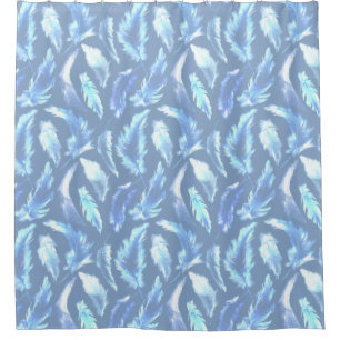 sweet dreams - light blue watercolor feathers : shower curtain