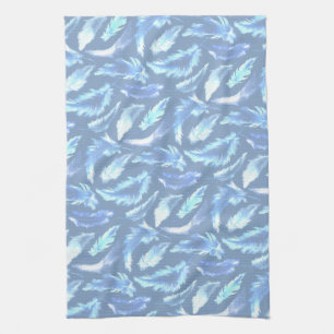 sweet dreams - light blue watercolor feathers : tea towel