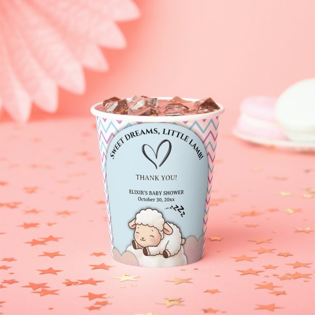 Sweet Dreams Little Lamb Cute Kawaii Baby Shower  Paper Cups (Insitu)