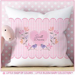 Sweet Dreams Pink Gingham Baby Girl Nursery Cushion