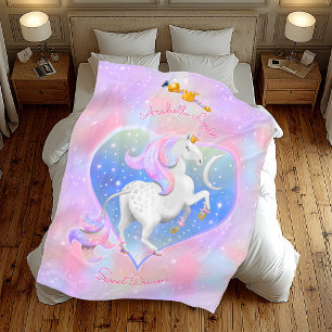 Sweet Dreams Pink Unicorn Princess Fleece Blanket