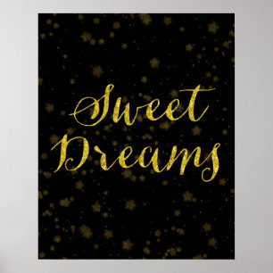 Sweet Dreams Quote Gold Faux Foil Star Background Poster