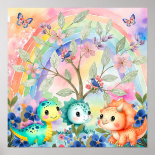 Sweet Dreams Rainbow & Baby Dinosaurs Nursery  Poster