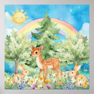 Sweet Dreams Rainbow Deer & Rabbits Nursery  Poster