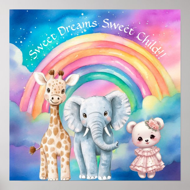 Sweet Dreams Rainbow Elephant & Giraffe Nursery  Poster (Front)