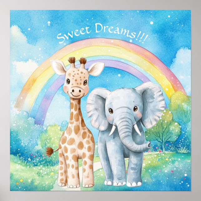 Sweet Dreams Rainbow Elephant & Giraffe Nursery  Poster (Front)