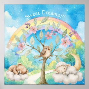 Sweet Dreams Rainbow Lamb & Bear Nursery Poster