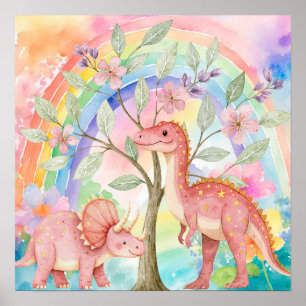 Sweet Dreams Rainbow Pink Dinosaurs Nursery  Poster
