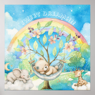 Sweet Dreams Rainbow Sleepy Animals Nursery  Poster