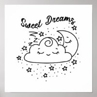 Sweet Dreams Sleeping Moon And Cloud With Stars