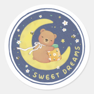 Sweet Dreams: Teddy Bear & Honey Illustration Classic Round Sticker
