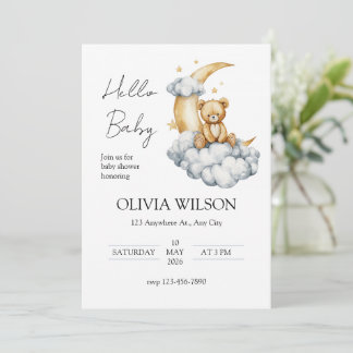 Sweet Dreams Teddy Bear on the Moon Invitation