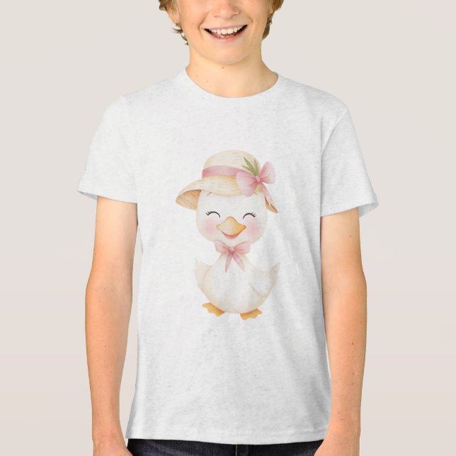 Sweet Duckling Illustration with Straw Hat Tri-Blend Shirt (Front)