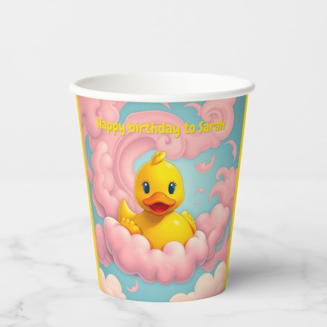 Sweet Duckling on Pink Clouds Hot Drink Cups (Front)