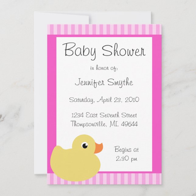 Sweet Ducky Pink Baby Shower Invitations (Front)