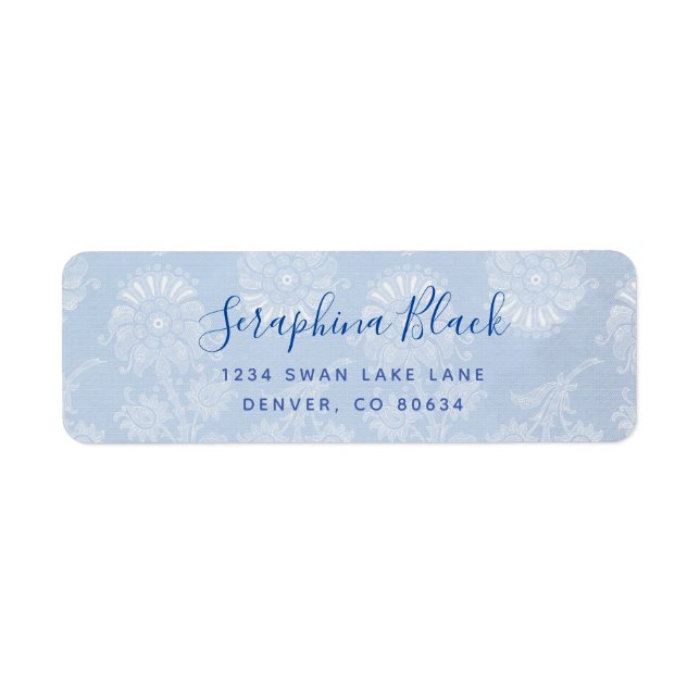 Sweet Dusty Blue Lace Return Address Label (Front)