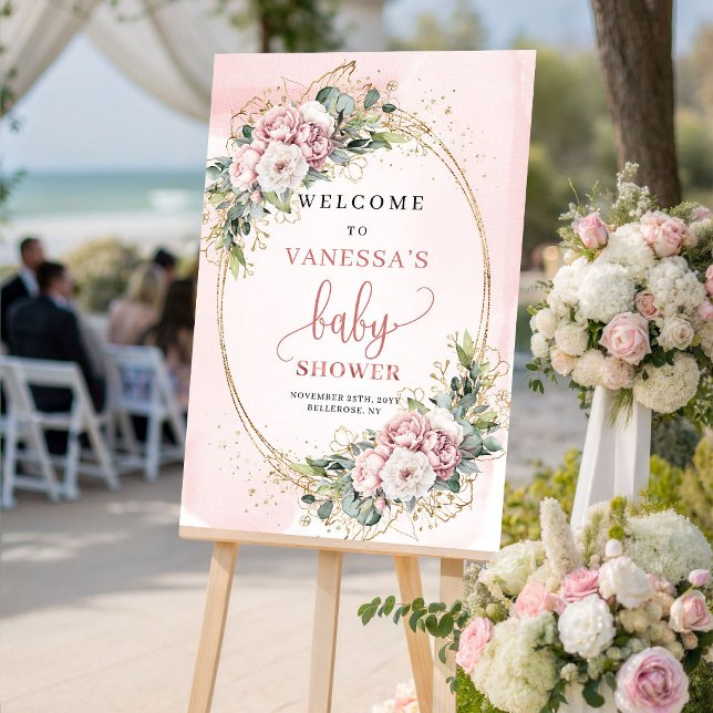 Sweet Dusty Pink Floral Baby Shower Welcome Sign (Sweet Dusty Pink Floral Baby Shower Welcome Sign)