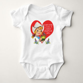 Sweet Dutch Girl Vintage Tulips Meisje & Heart Baby Bodysuit
