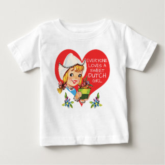 Sweet Dutch Girl Vintage Tulips Meisje & Heart Baby T-Shirt