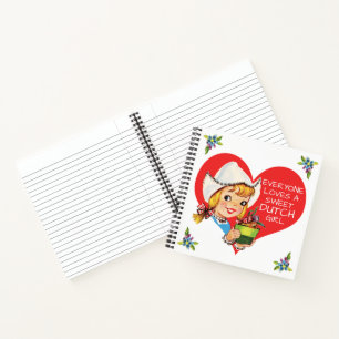 Sweet Dutch Girl Vintage Tulips Meisje & Heart Notebook