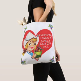 Sweet Dutch Girl Vintage Tulips Meisje & Heart Tote Bag