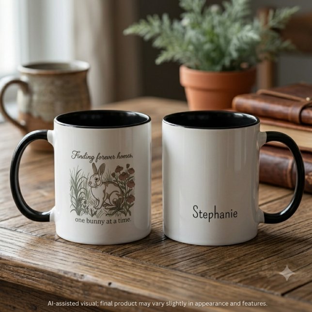 Sweet Earthy Botanical Rabbit Rescue Mug (Gentle meadow bunny design for devoted rabbit fosters celebrating adoption milestones.)