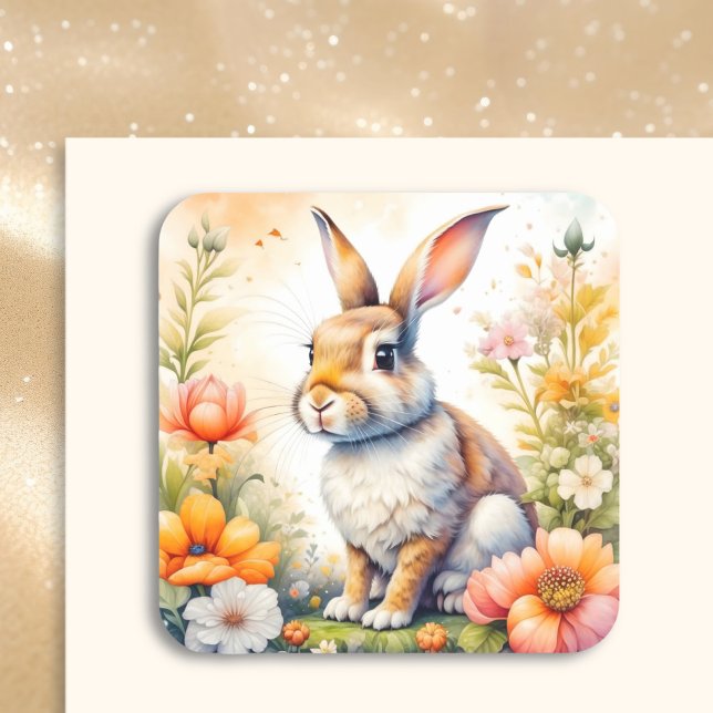Sweet Easter Blessings Vintage Bunny Rabbit  Square Sticker (Creator Uploaded)