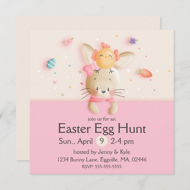 Sweet Easter Bunny & Chick Eggs Invitation (Front/Back)