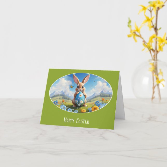 Sweet Easter Bunny in a landscape Card (Yellow Flower)