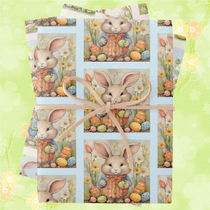 Sweet Easter Bunny Rabbit 3 Colourful Kids Wrapping Paper Sheet