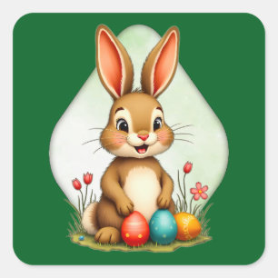 Sweet Easter Bunny – Sitting Cute - Autocolante Square Sticker