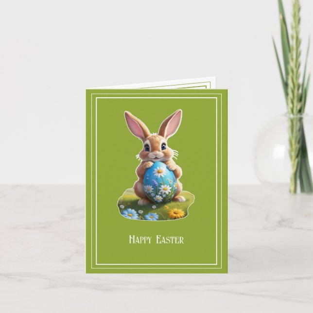Sweet Easter bunny with an Easter egg. Card (Front)