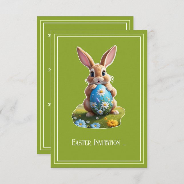 Sweet Easter bunny with an Easter egg. Invitation (Front/Back)