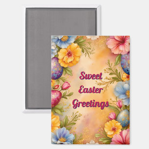 ~ SWEET EASTER GREETINGS ~ Eggs Flowers ~  Magnet