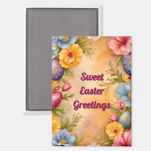 ~ SWEET EASTER GREETINGS ~ Eggs Flowers ~  Magnet (Front/Back)