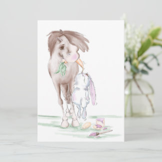 Sweet Eastern card with horse and rabbit