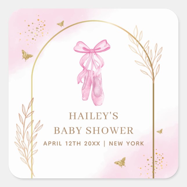 Sweet Elegant Arch Ballerina Girl Baby Shower  Square Sticker (Front)