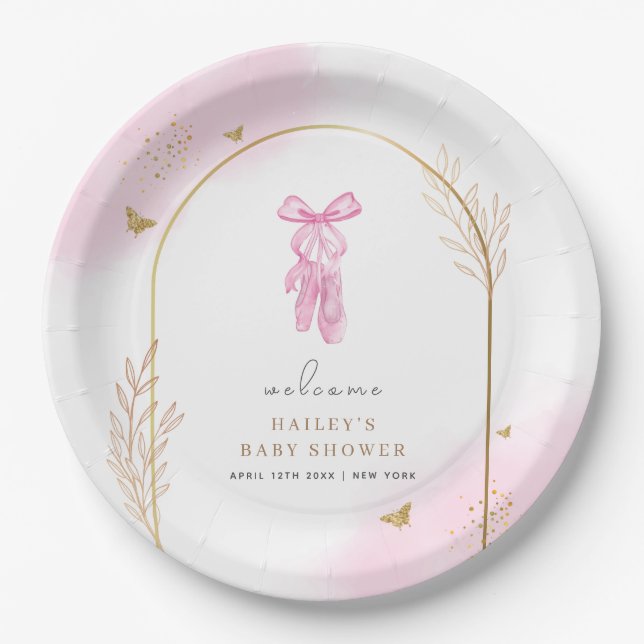 Sweet Elegant Arch Ballerina Welcome Baby Shower  Paper Plate (Front)