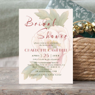 Sweet Elegant Blush Pink Peony Rose Bridal Shower Invitation