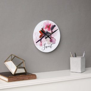 "SWEET" Elegant Chic Pink Cherry Blossom Round Clock