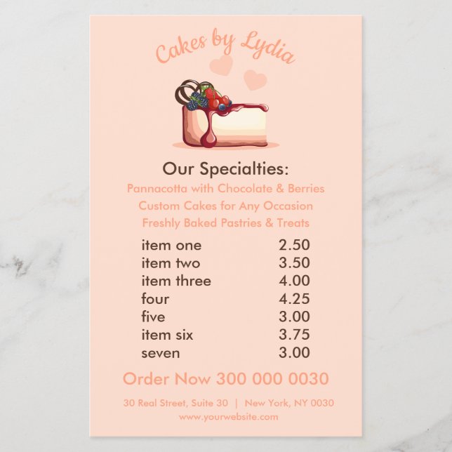 Sweet & Elegant Custom Dessert Menu (Front)