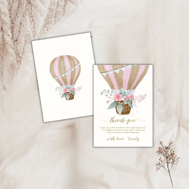 Sweet Elegant Floral Hot Air Balloon Baby Shower  Thank You Card (Sweet Elegant Floral Hot Air Balloon Baby Shower Thank You Card)