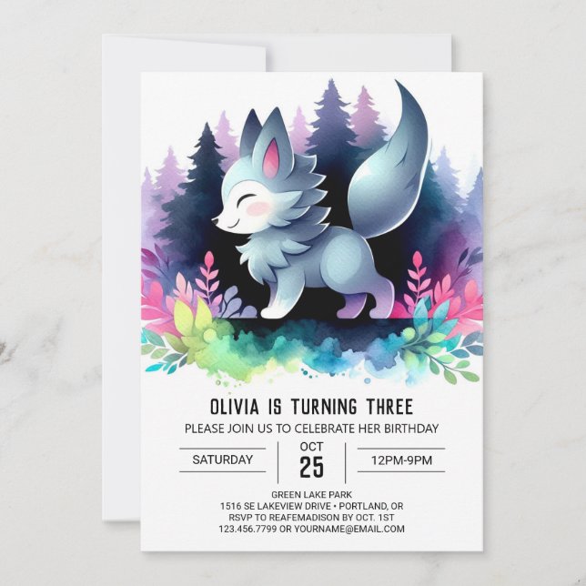 Sweet Elegant Wolf Birthday Invitation (Front)