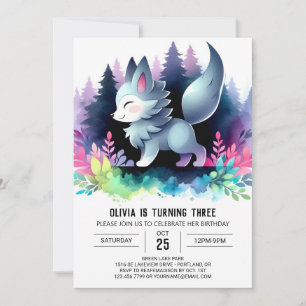 Sweet Elegant Wolf Birthday Invitation
