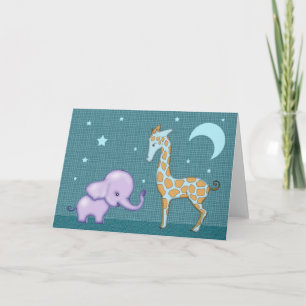 Sweet Elephant and Giraffe Greeting Card